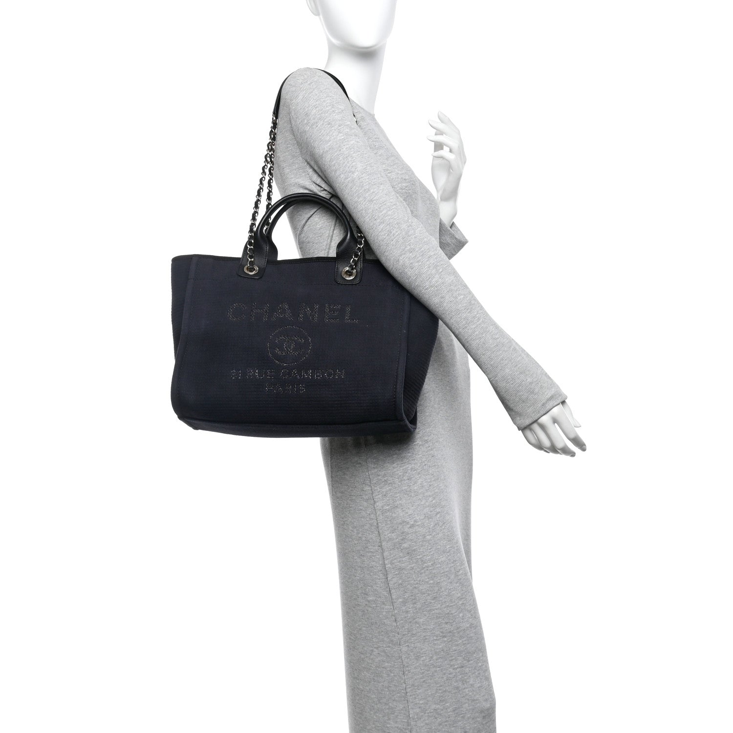 Chanel Mixed Fibers Calfskin Medium Deauville Tote Navy Blue 2 of 10