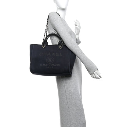 Chanel Mixed Fibers Calfskin Medium Deauville Tote Navy Blue 2 of 10