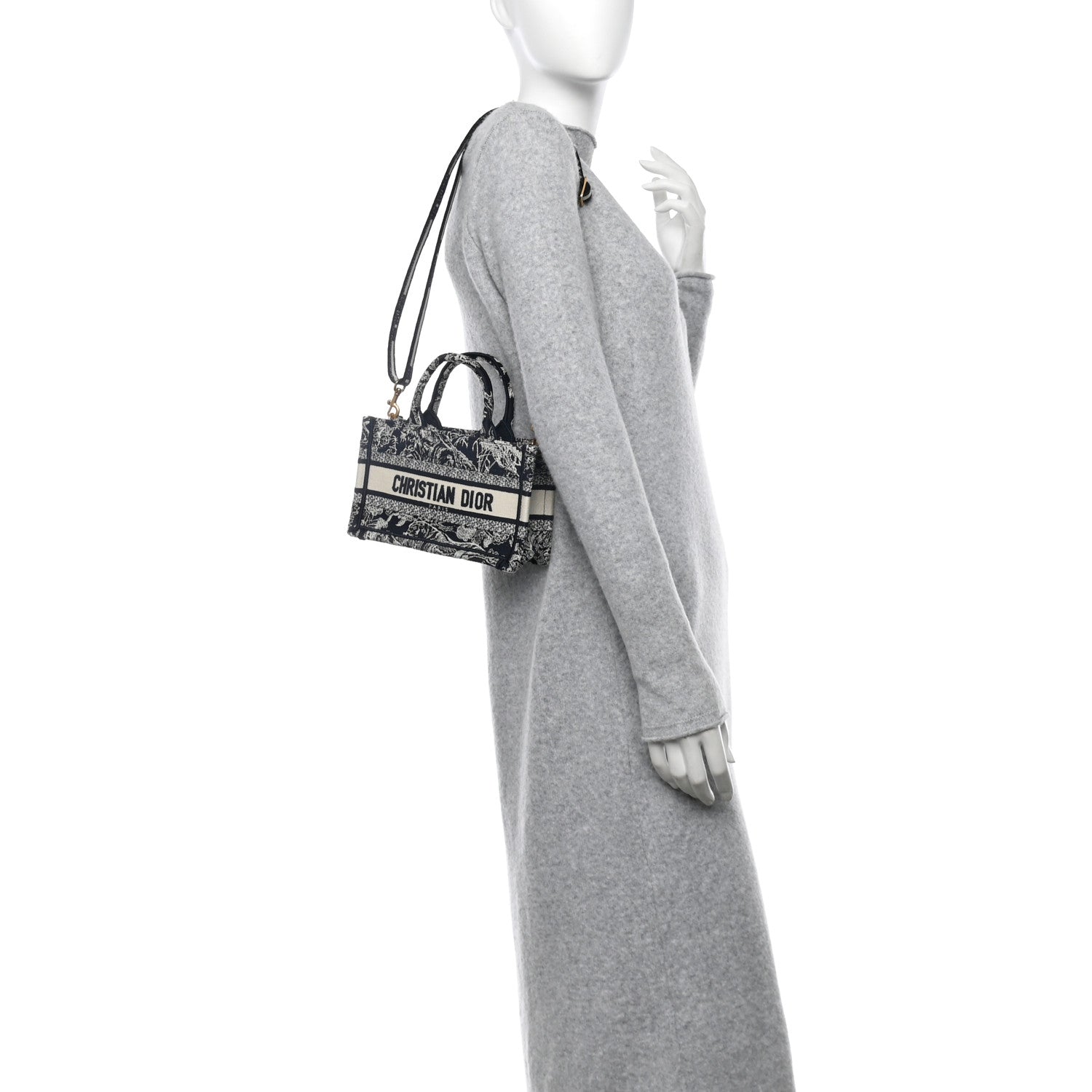 Christian Dior Canvas Embroidered Toile De Jouy Reverse Mini Book Tote With Strap Blue Multicolor 2 of 10