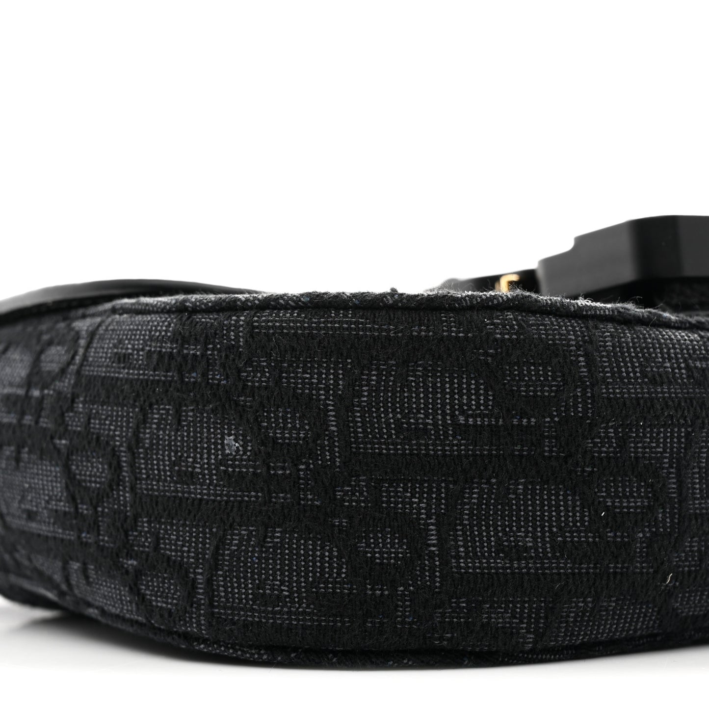 Oblique Jacquard Grained Calfskin Mini Saddle Messenger Bag With Flap Black