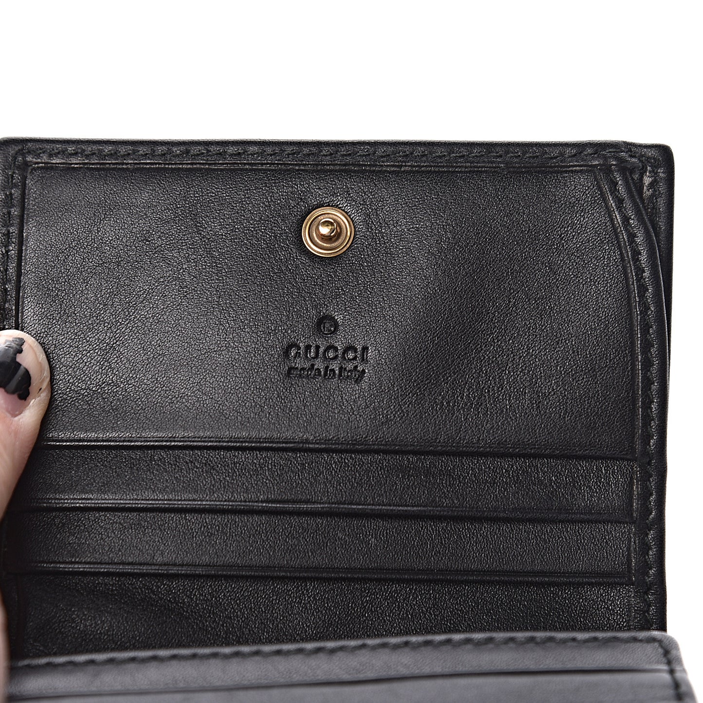 Calfskin Matelasse GG Marmont Card Case Wallet Black White