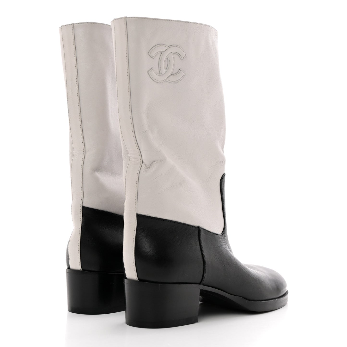 Calfskin CC Logo Mid Calf Boots 39 Grey Black