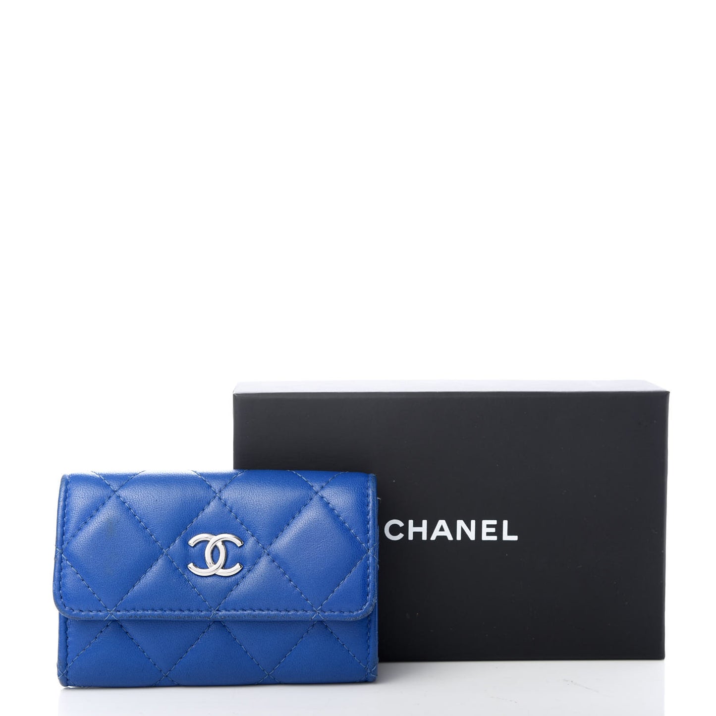 Lambskin Quilted Flap Card Holder Blue