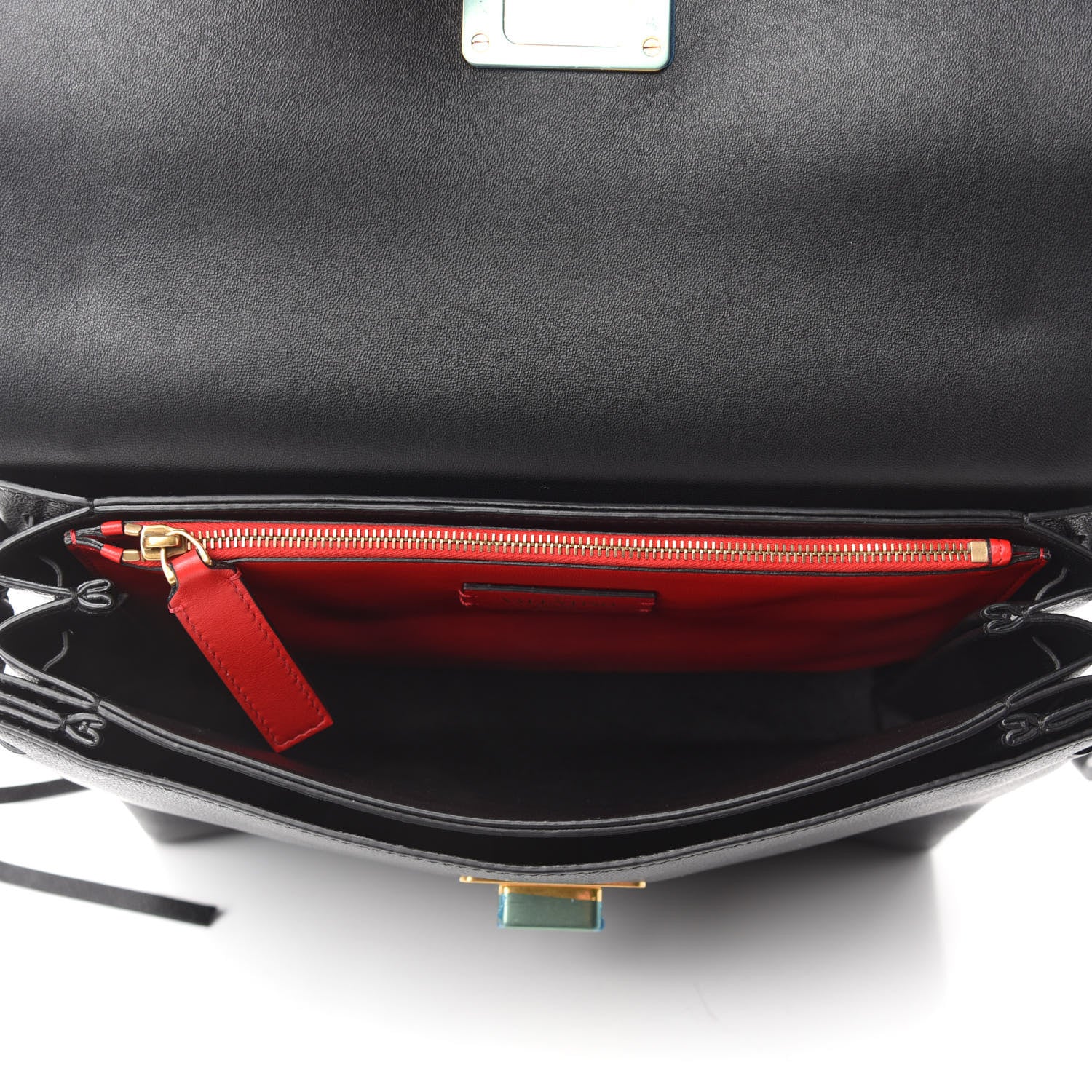 Valentino Garavani Smooth Calfskin Medium Vring Shoulder Bag Rouge Pur Cerise Black 5 of 11