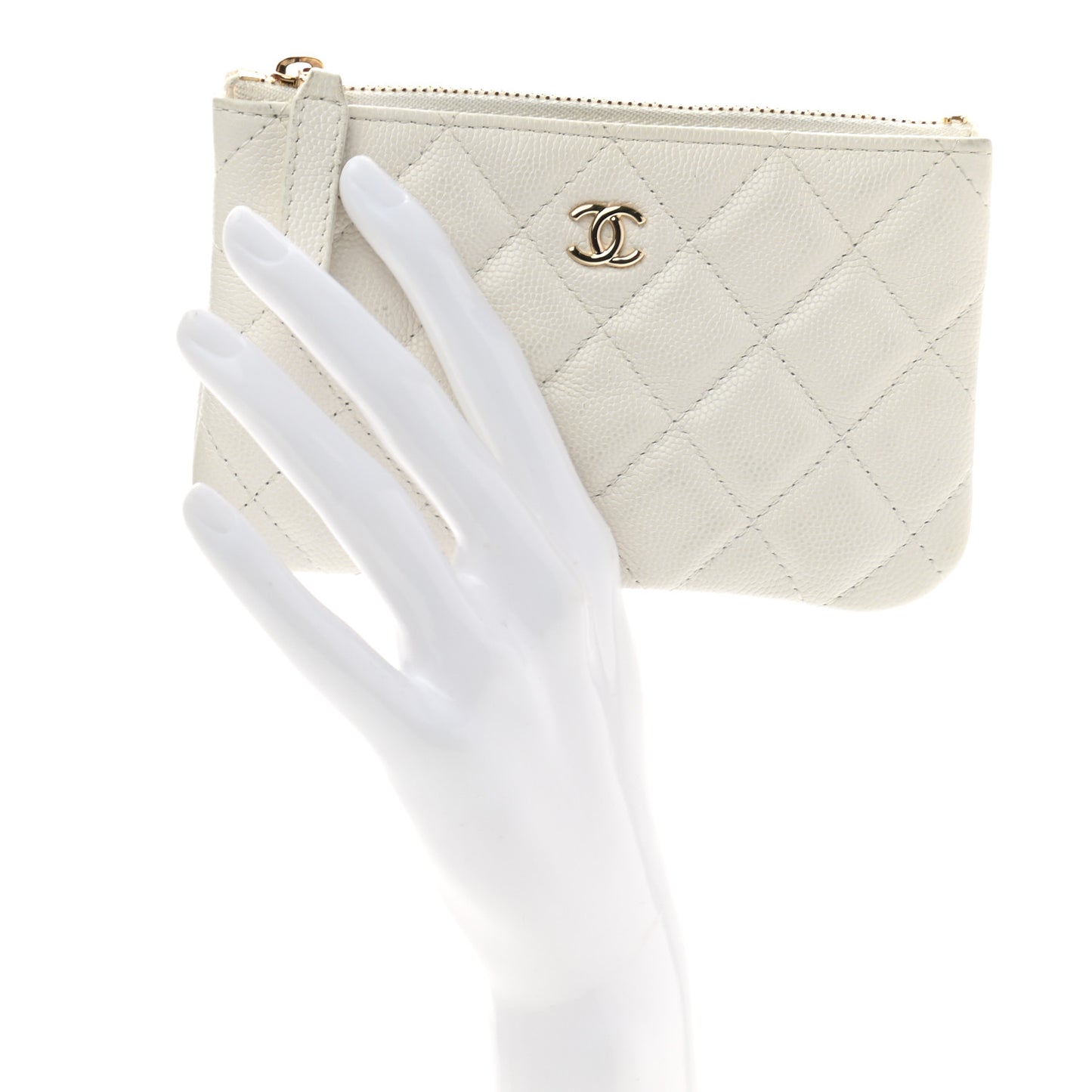 Caviar Quilted Small Cosmetic Case White