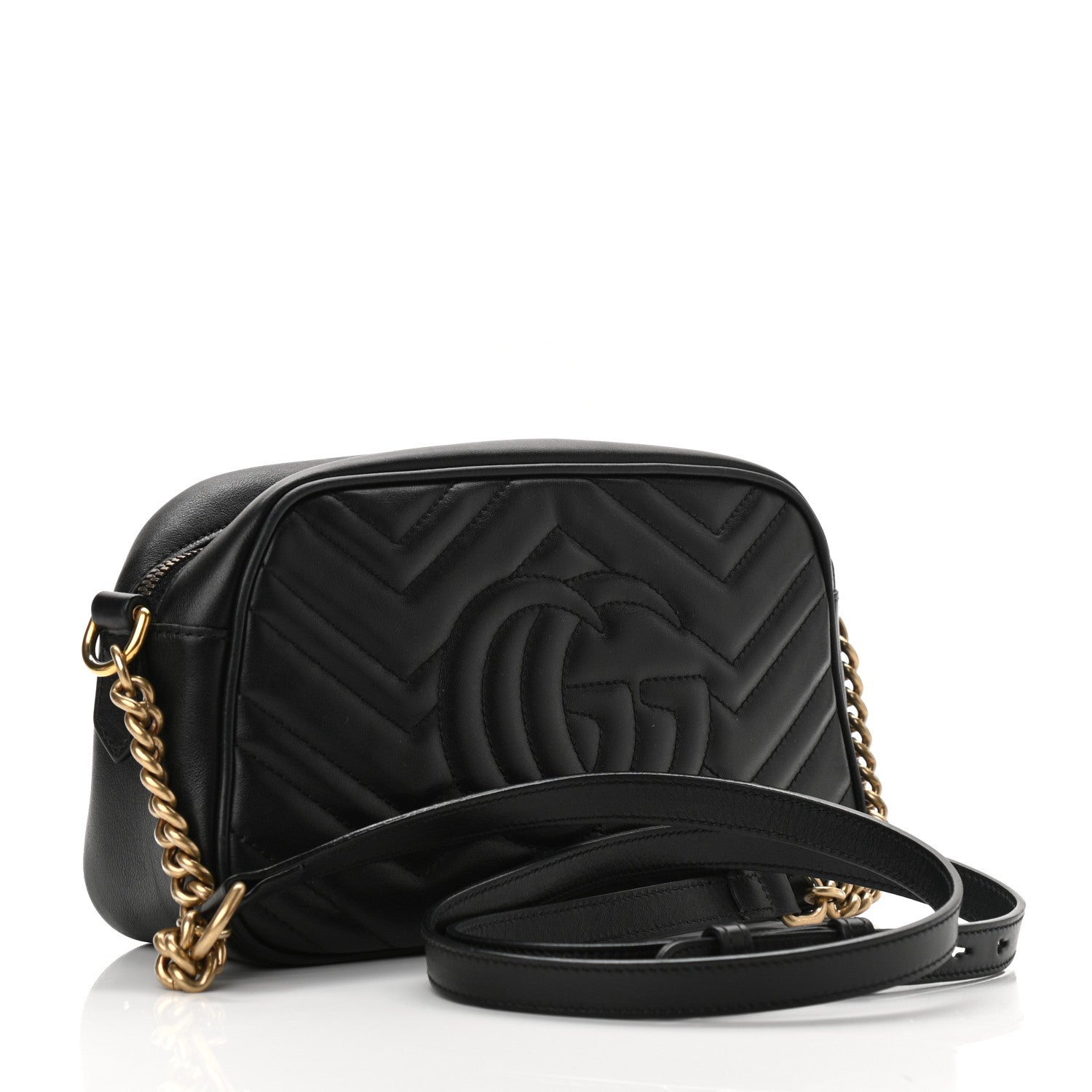 Gucci Calfskin Matelasse Small GG Marmont Chain Shoulder Bag Black 3 of 13