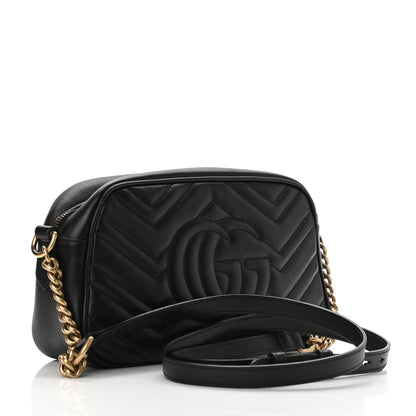Gucci Calfskin Matelasse Small GG Marmont Chain Shoulder Bag Black 3 of 13