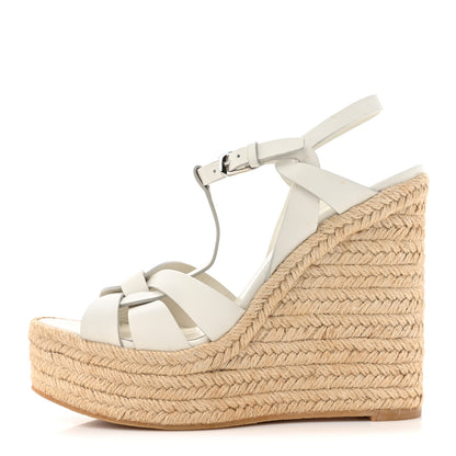 Saint Laurent Calfskin Tribute 95 Platform Espadrille Wedge Sandals 40 Porcellana 1 of 9