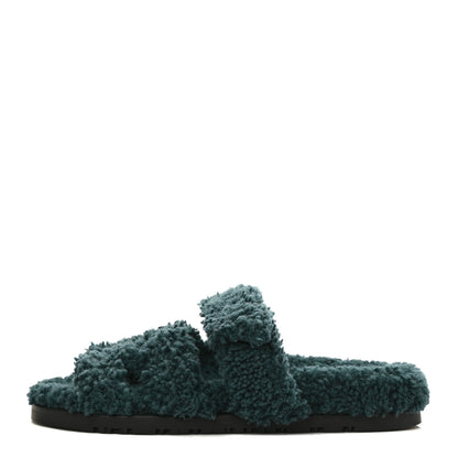 Hermes Woolskin Womens Chypre Sandals 36.5 Vert Anglais 1 of 8