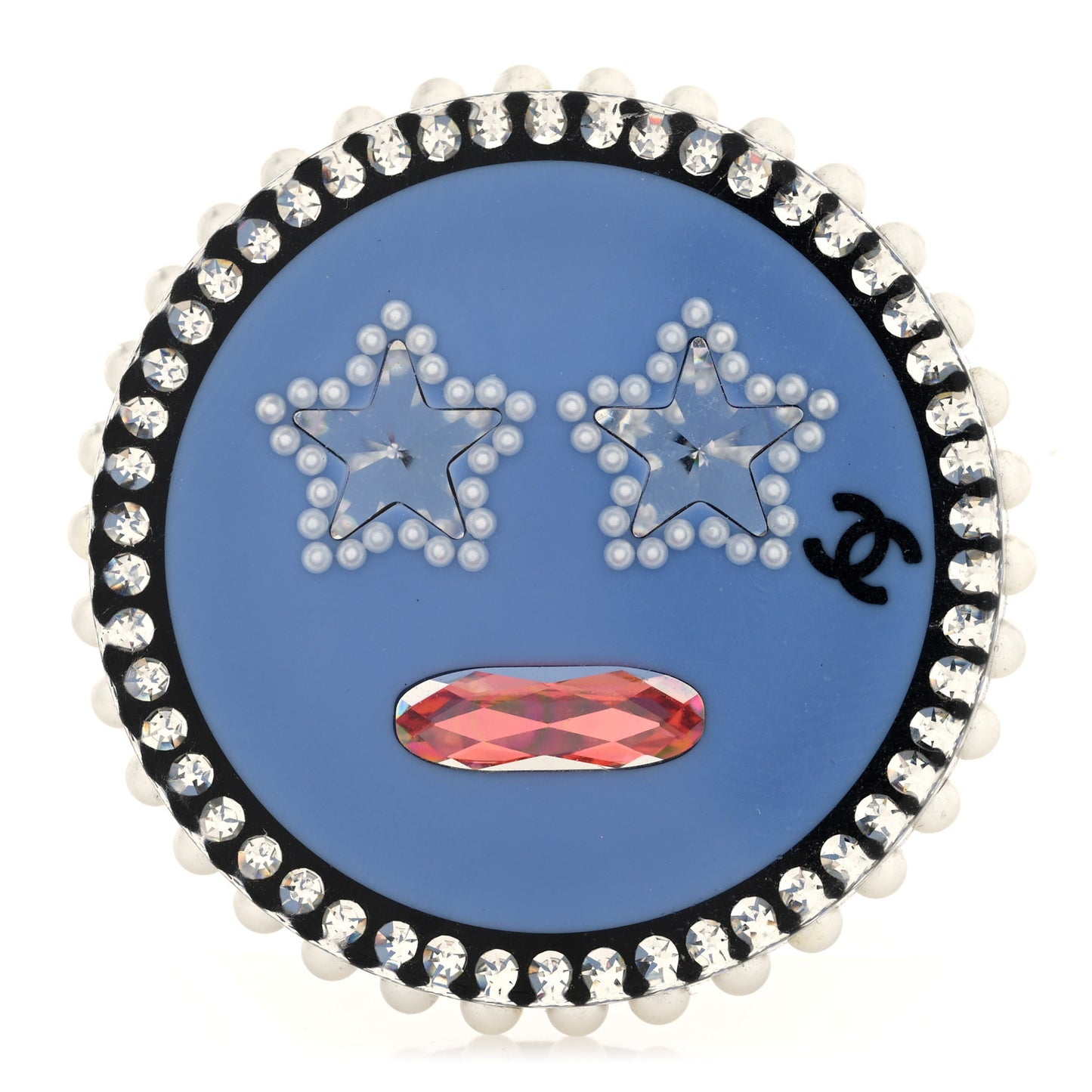 Metal Resin Pearl Emoji Brooch Purple Silver