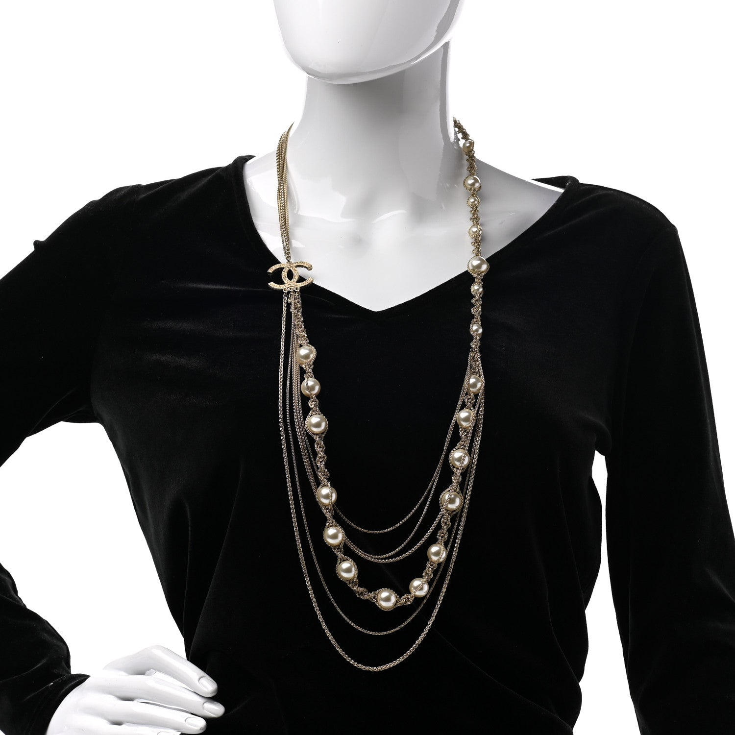 Chanel Pearl CC Chain Multi Strand Necklace Gold 2 of 5