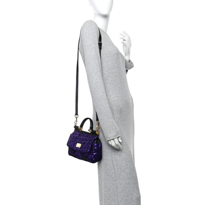 Dolce & Gabbana Sequin Small Miss Sicily Satchel Purple 2 of 9