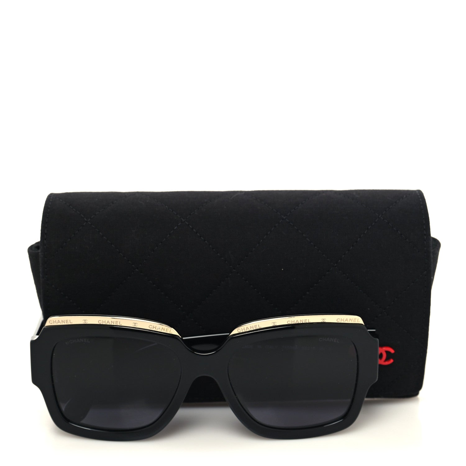 Chanel Acetate Rectangle Logo Sunglasses 71506A Black Gold 11 of 11