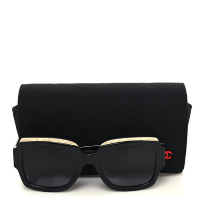 Chanel Acetate Rectangle Logo Sunglasses 71506A Black Gold 11 of 11