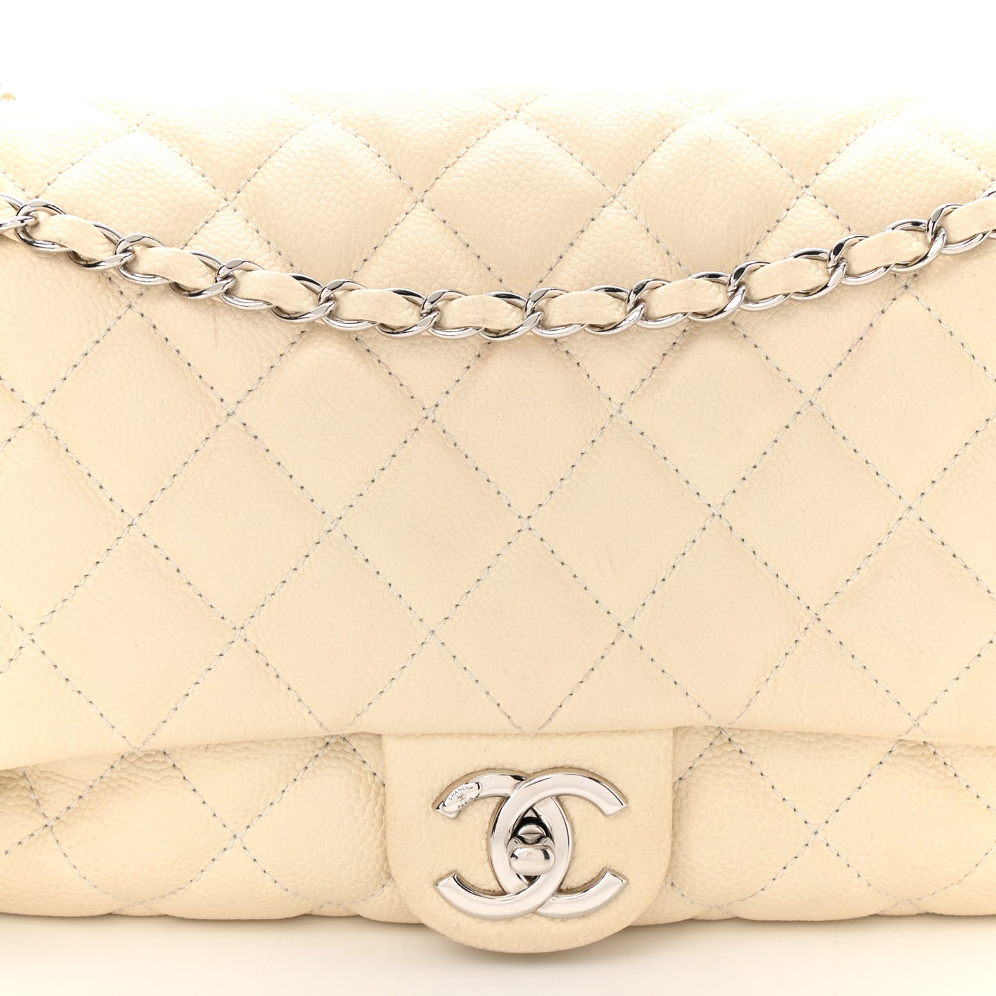 Caviar Quilted Jumbo Easy Flap Dark White