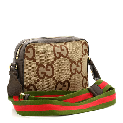 Gucci Monogram Jumbo GG Textured Dollar Calfskin Web Messenger Shoulder Bag Camel Ebony New Acero 3 of 14