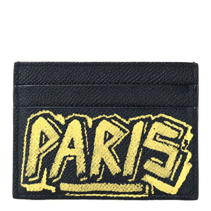 Balenciaga Signature Grained Calfskin Graffiti Ville Multi Card Holder Black Yellow 1 of 8