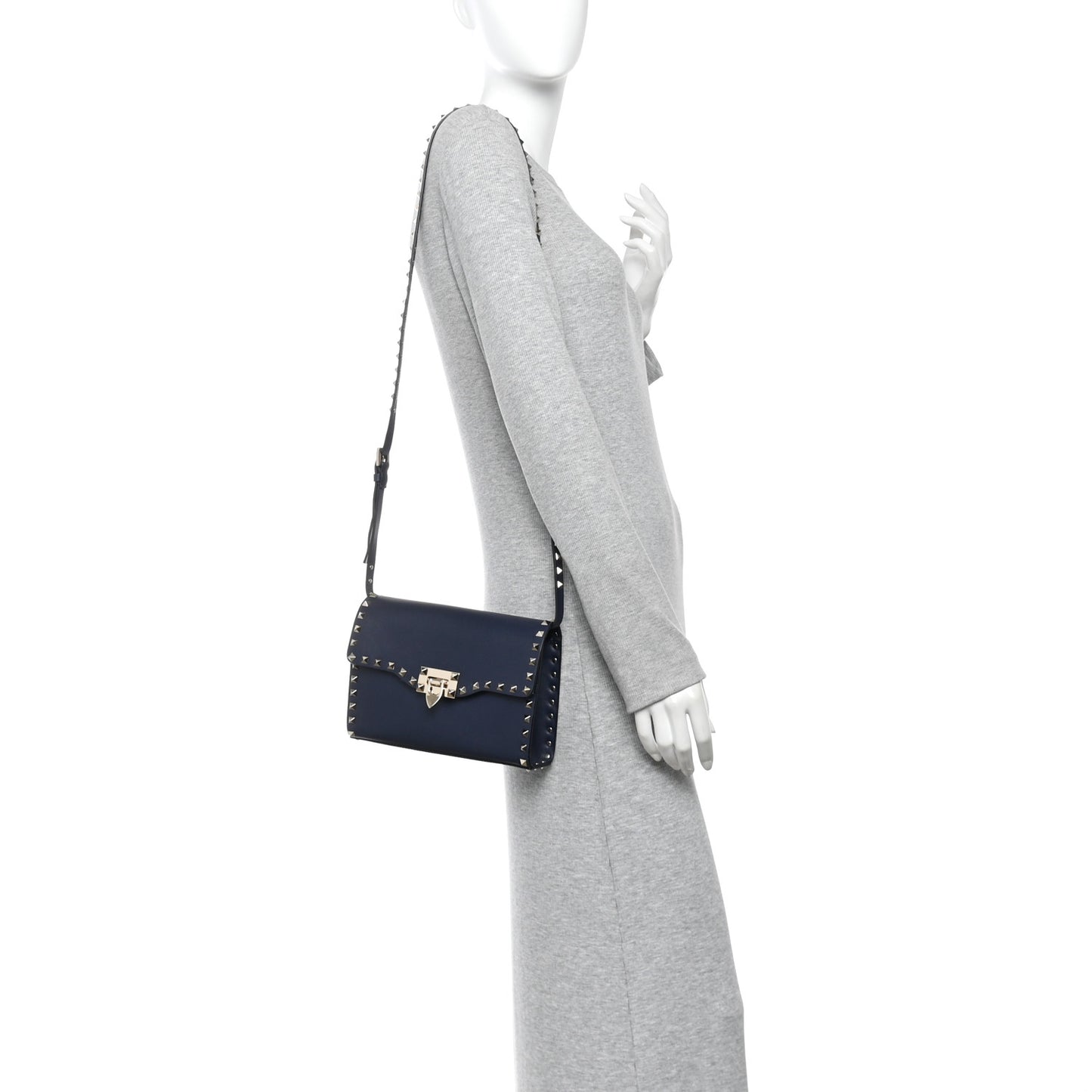 Vitello Medium Rockstud Flip Lock Crossbody Bag Marine