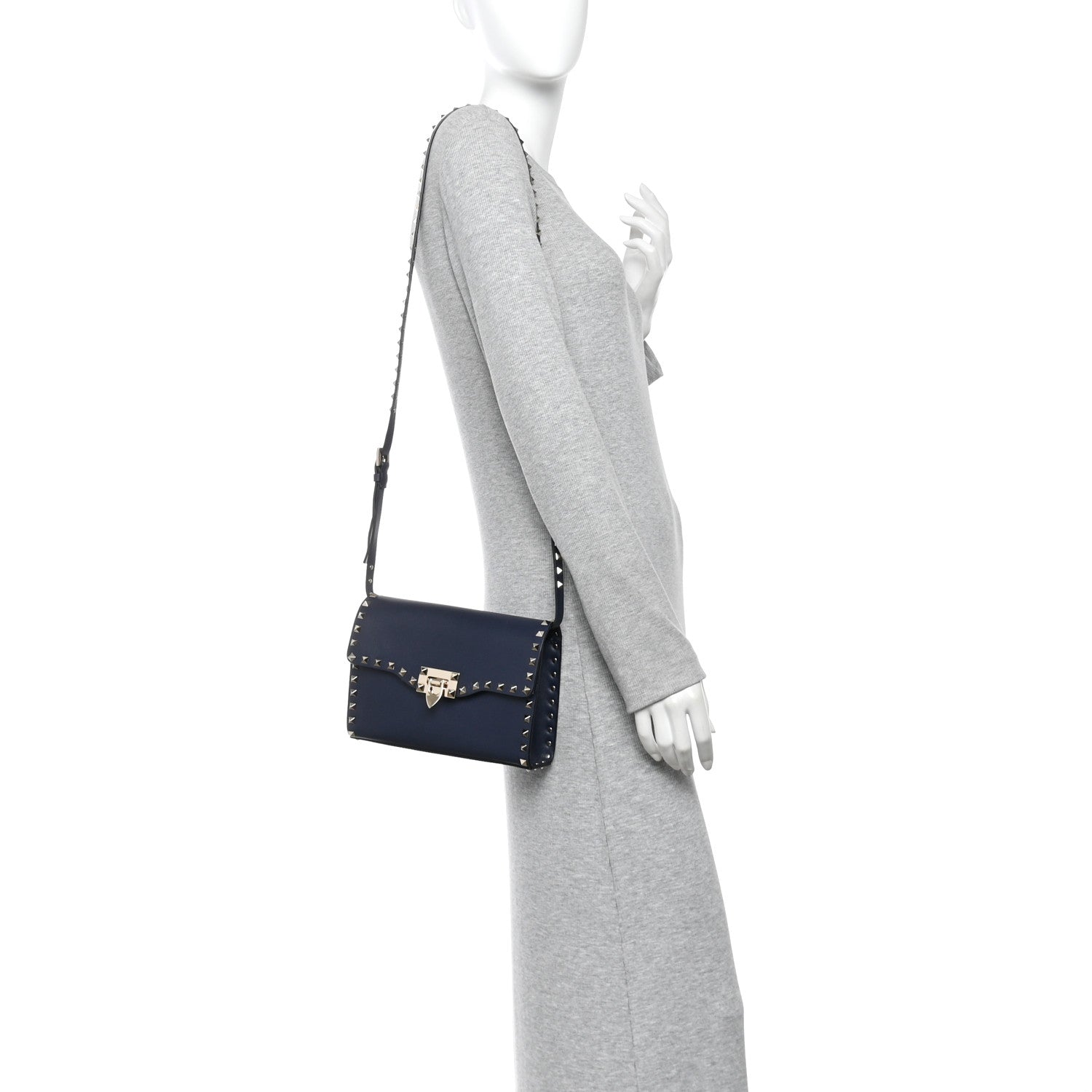 Valentino Garavani Vitello Medium Rockstud Flip Lock Crossbody Bag Marine 2 of 9