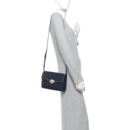 Valentino Garavani Vitello Medium Rockstud Flip Lock Crossbody Bag Marine 2 of 9