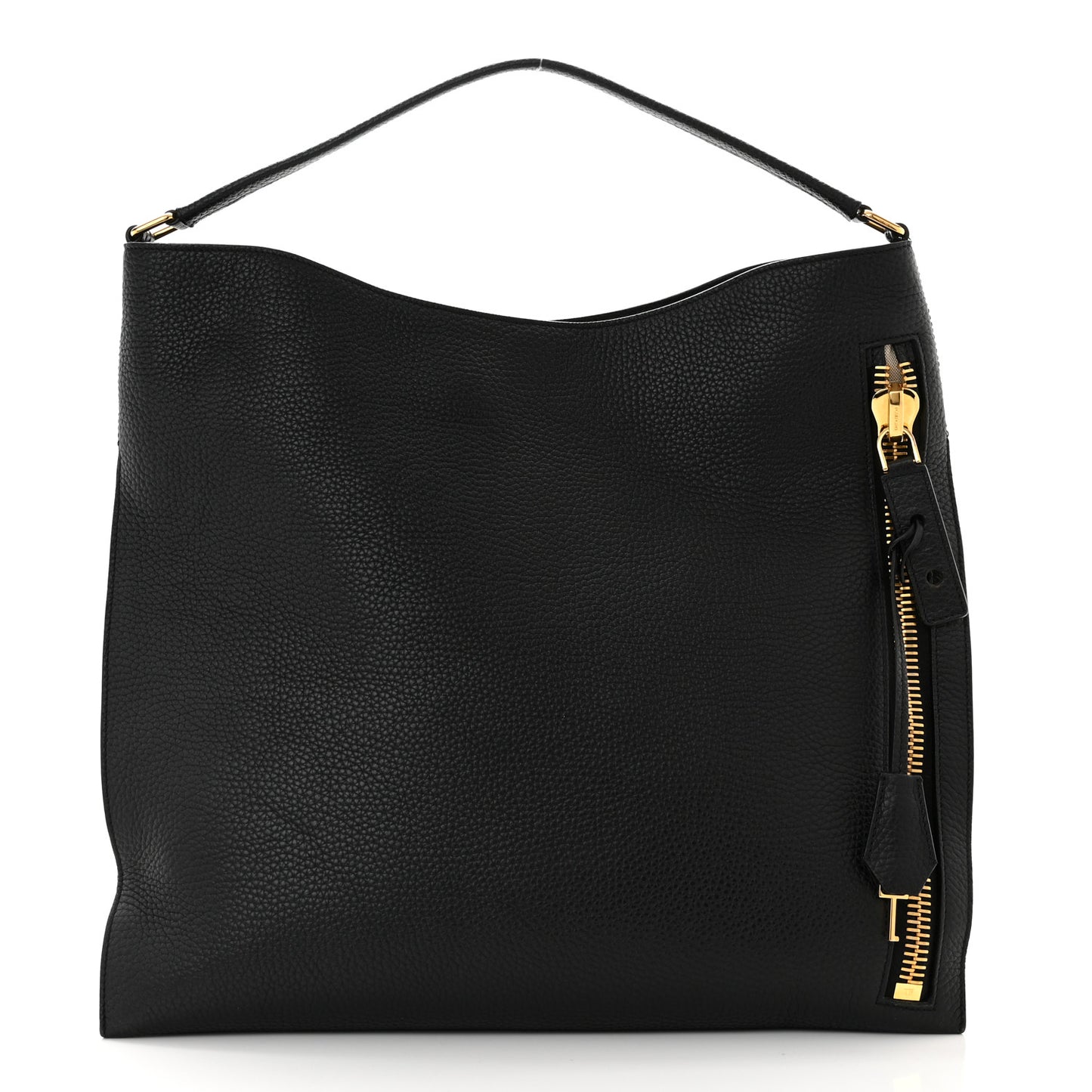 Pebbled Calfskin Large Alix Padlock Zip Hobo Bag Black