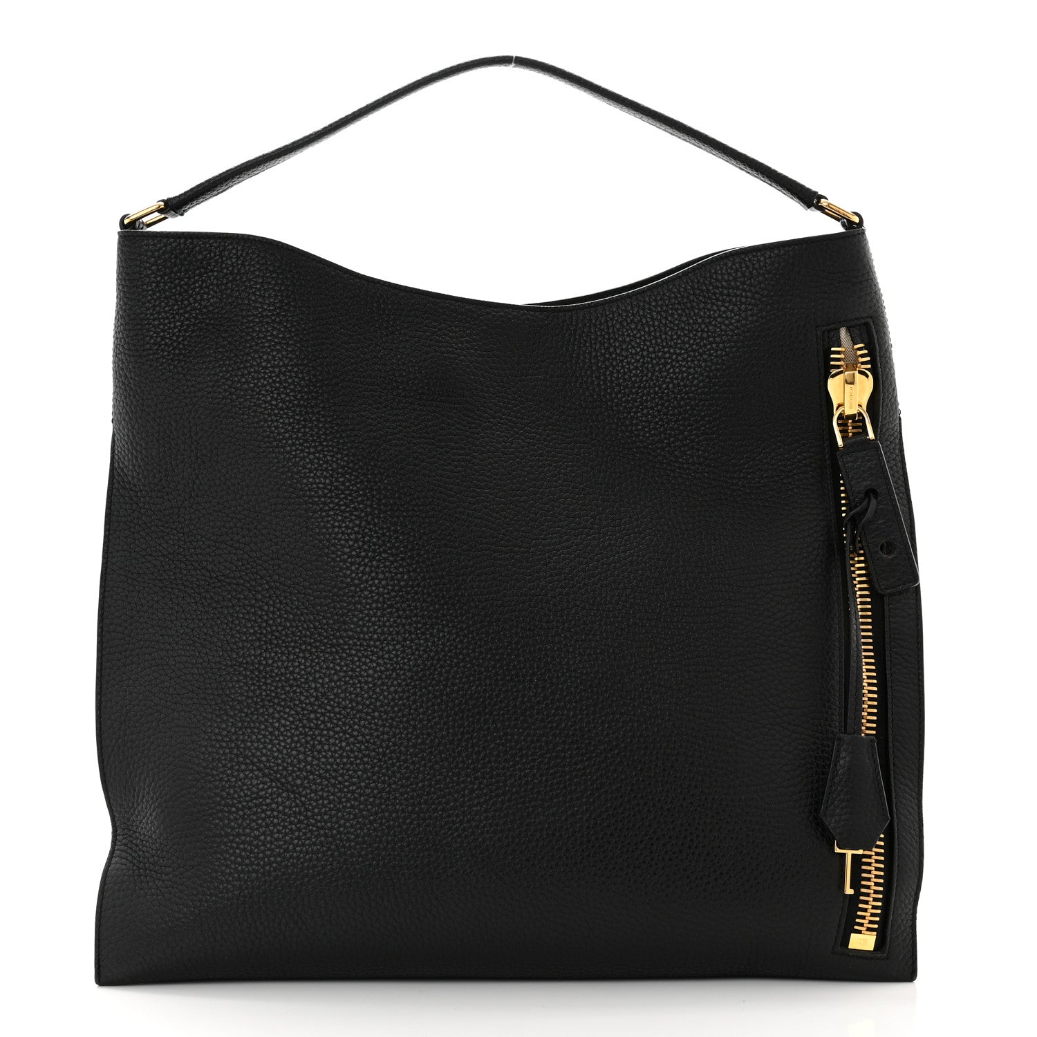 Tom Ford Pebbled Calfskin Large Alix Padlock Zip Hobo Bag Black 2 of 9