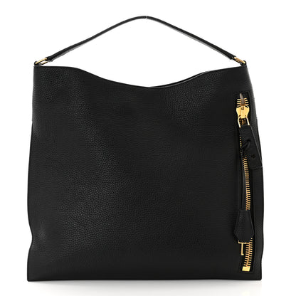 Tom Ford Pebbled Calfskin Large Alix Padlock Zip Hobo Bag Black 2 of 9