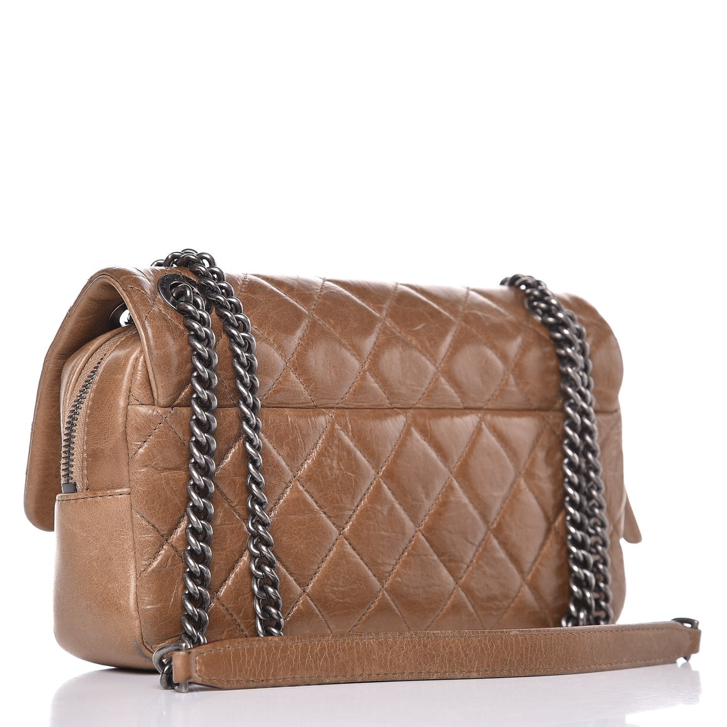 Glazed Calfskin Medium Duo Flap Brown