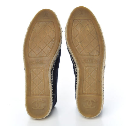 Chanel Velvet Tweed CC Espadrilles 38 Navy Grey 5 of 22