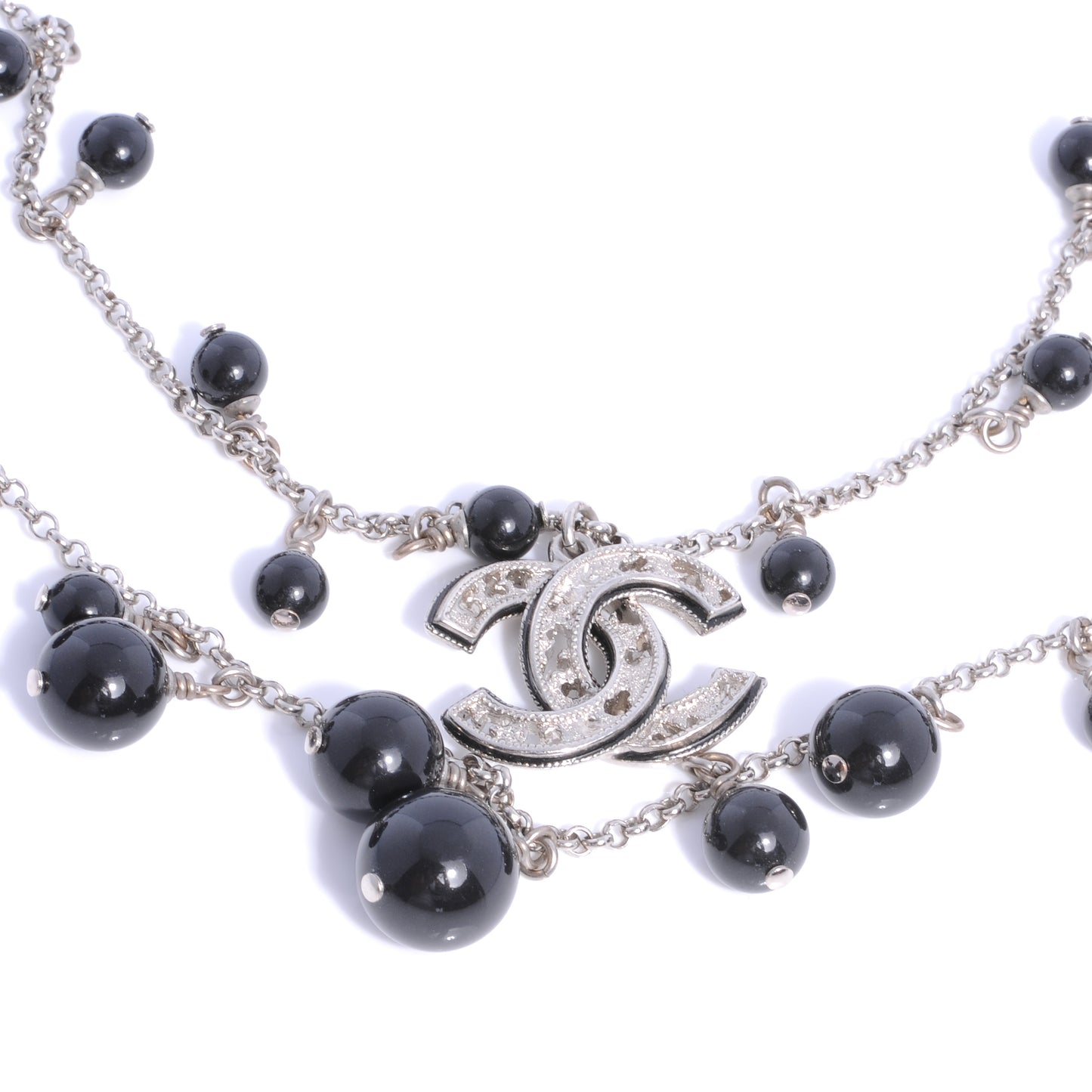 Short Beaded Double Strand CC Necklace Black 10A