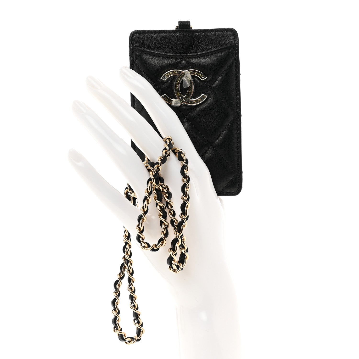 Chanel Lambskin Quilted Glitter Card Holder On Chain Black 2 of 7