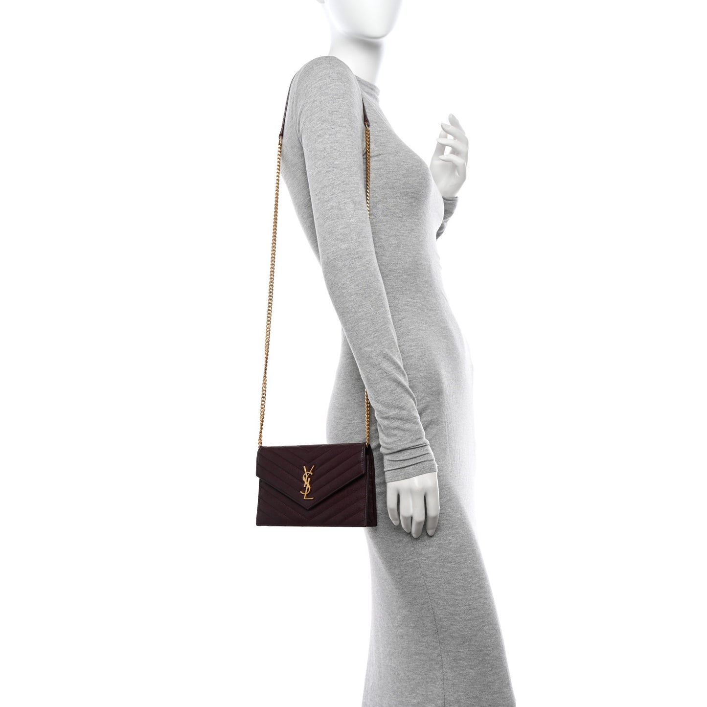 Grain De Poudre Matelasse Chevron Monogram Envelope Chain Wallet Rouge Legion