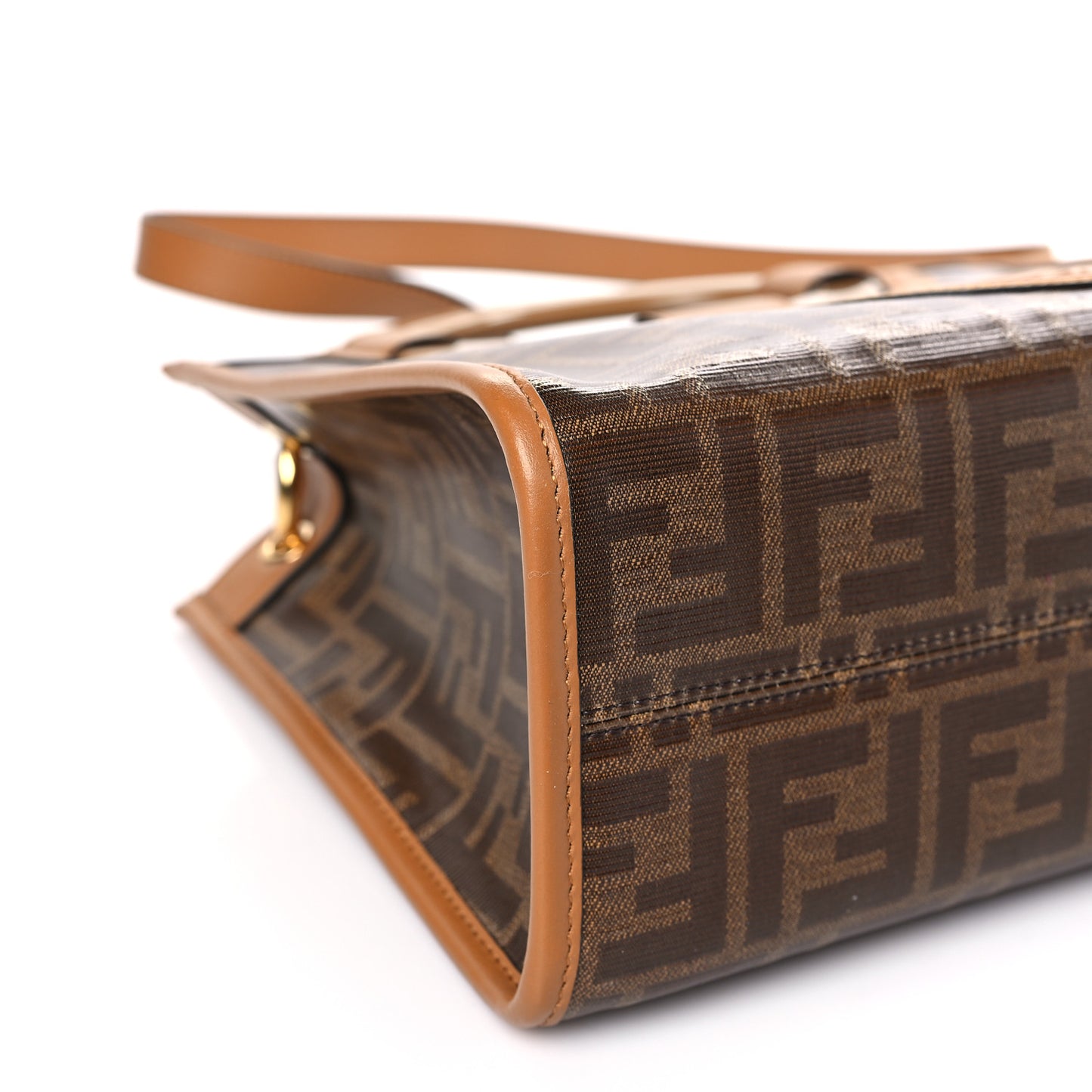 Glazed Fabric Vitello Century Plexiglass FF 1974 Stamp Patch Small Runaway Shopper Tote Mogano Panna Nocciola