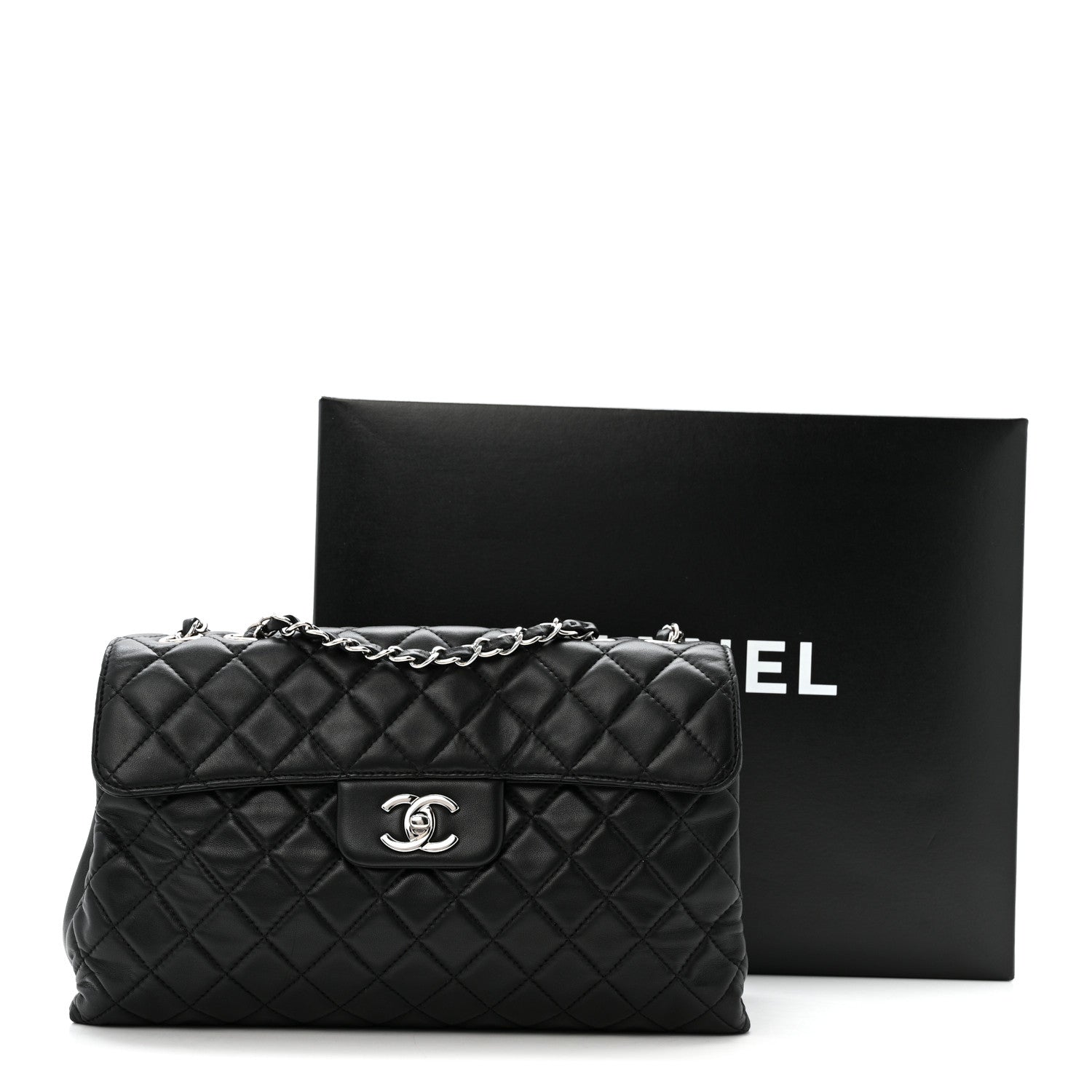 Chanel Lambskin Quilted Jumbo Chanel by 4 Flap Black 1856437