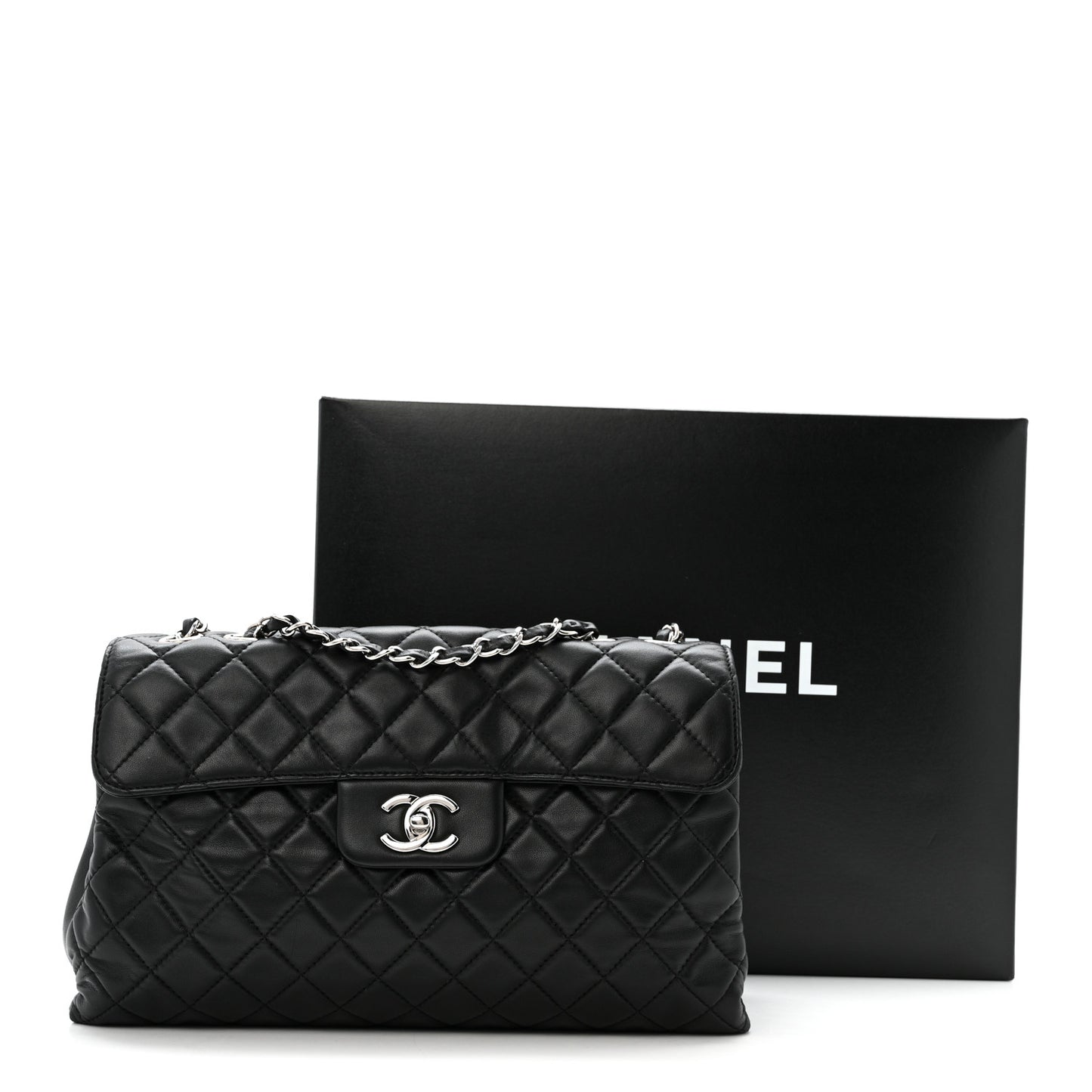 Lambskin Quilted Jumbo Chanel by 4 Flap Black