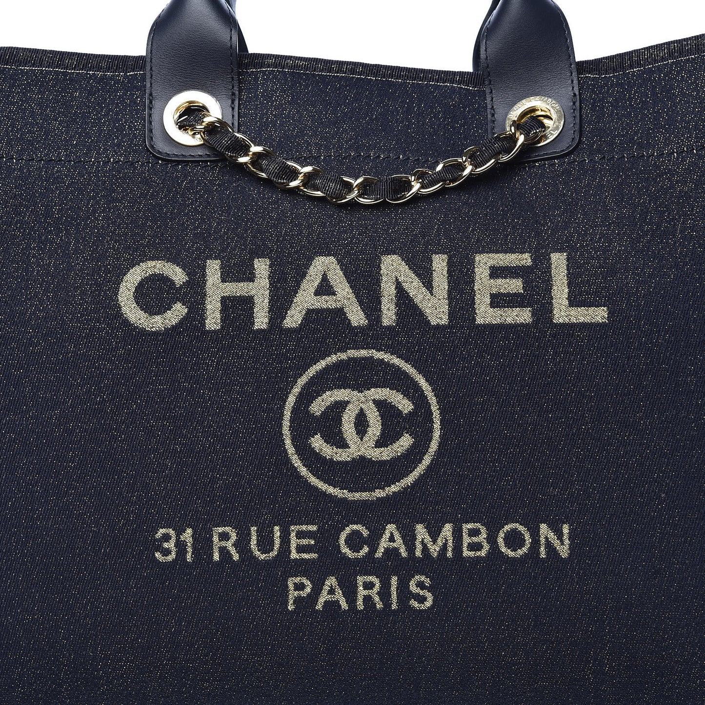 Lurex Canvas Medium Deauville Tote Navy Blue Gold