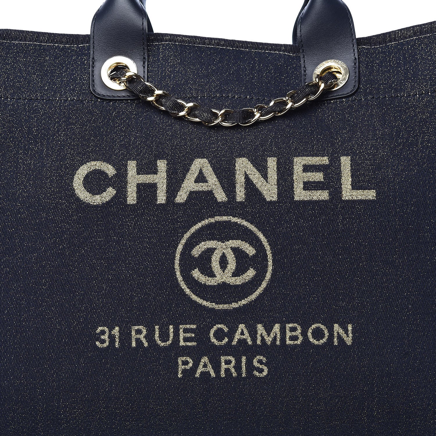 Chanel Lurex Canvas Medium Deauville Tote Navy Blue Gold 8 of 13