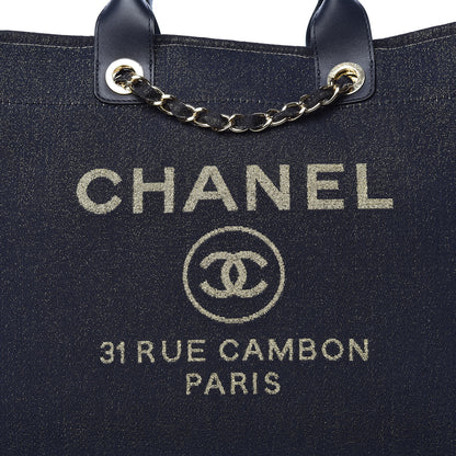 Chanel Lurex Canvas Medium Deauville Tote Navy Blue Gold 8 of 13