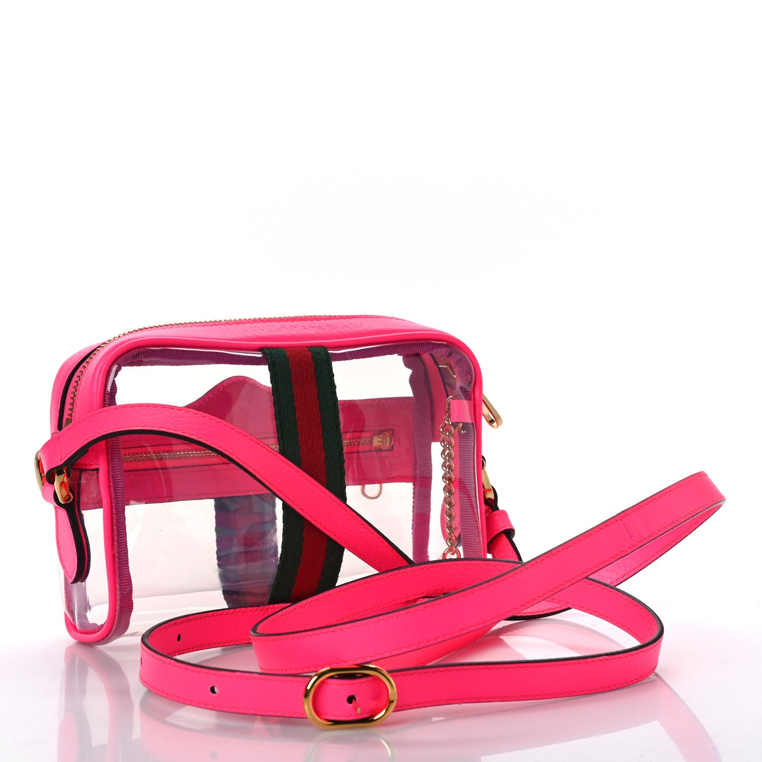 Gucci Vinyl Web Mini Ophidia Transparent Shoulder Bag Fluorescent Fuchsia 3 of 7