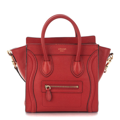 Celine Drummed Calfskin Nano Luggage Coquelicot 1 of 8