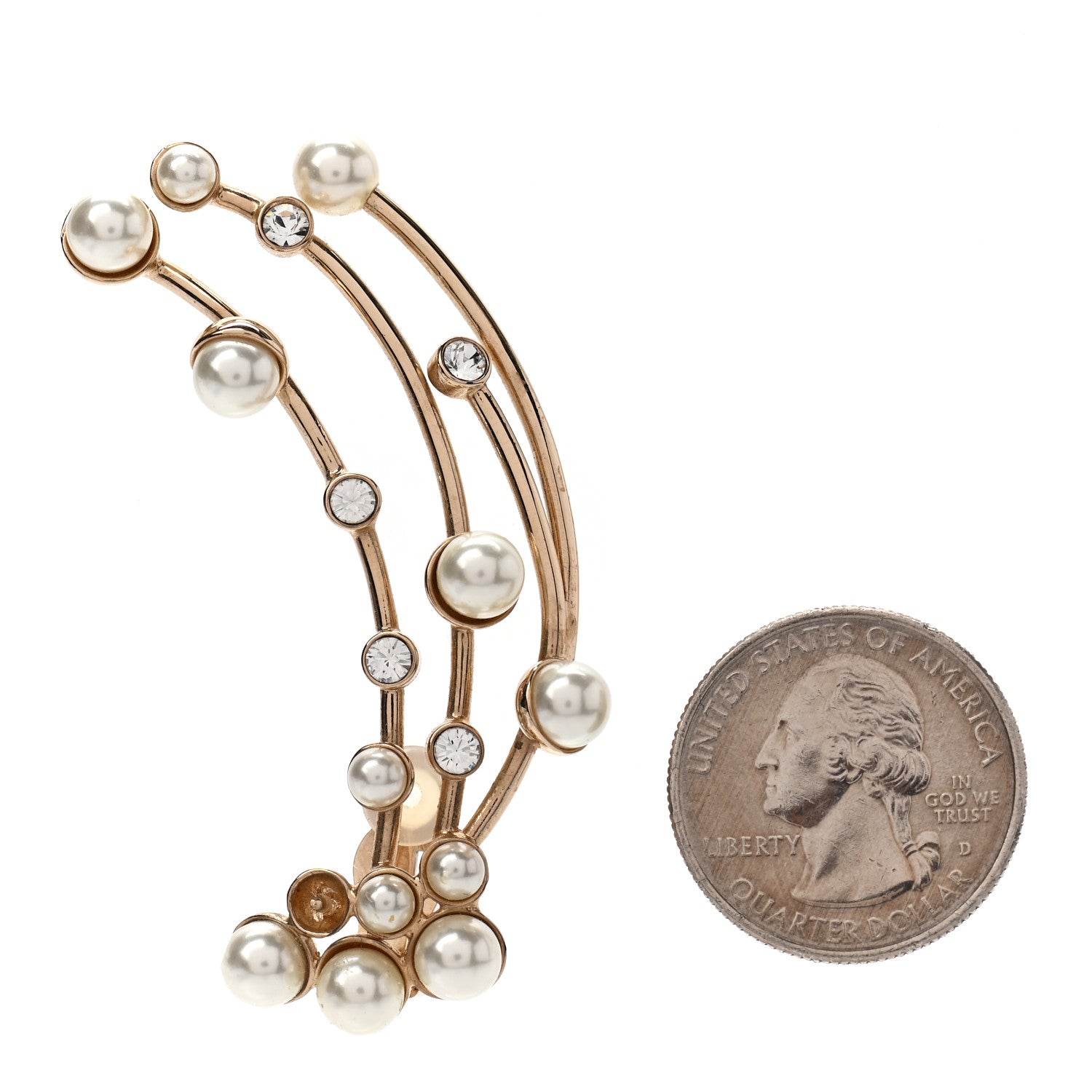 Christian Dior Pearl Crystal Clip On Earring Gold 2 of 5
