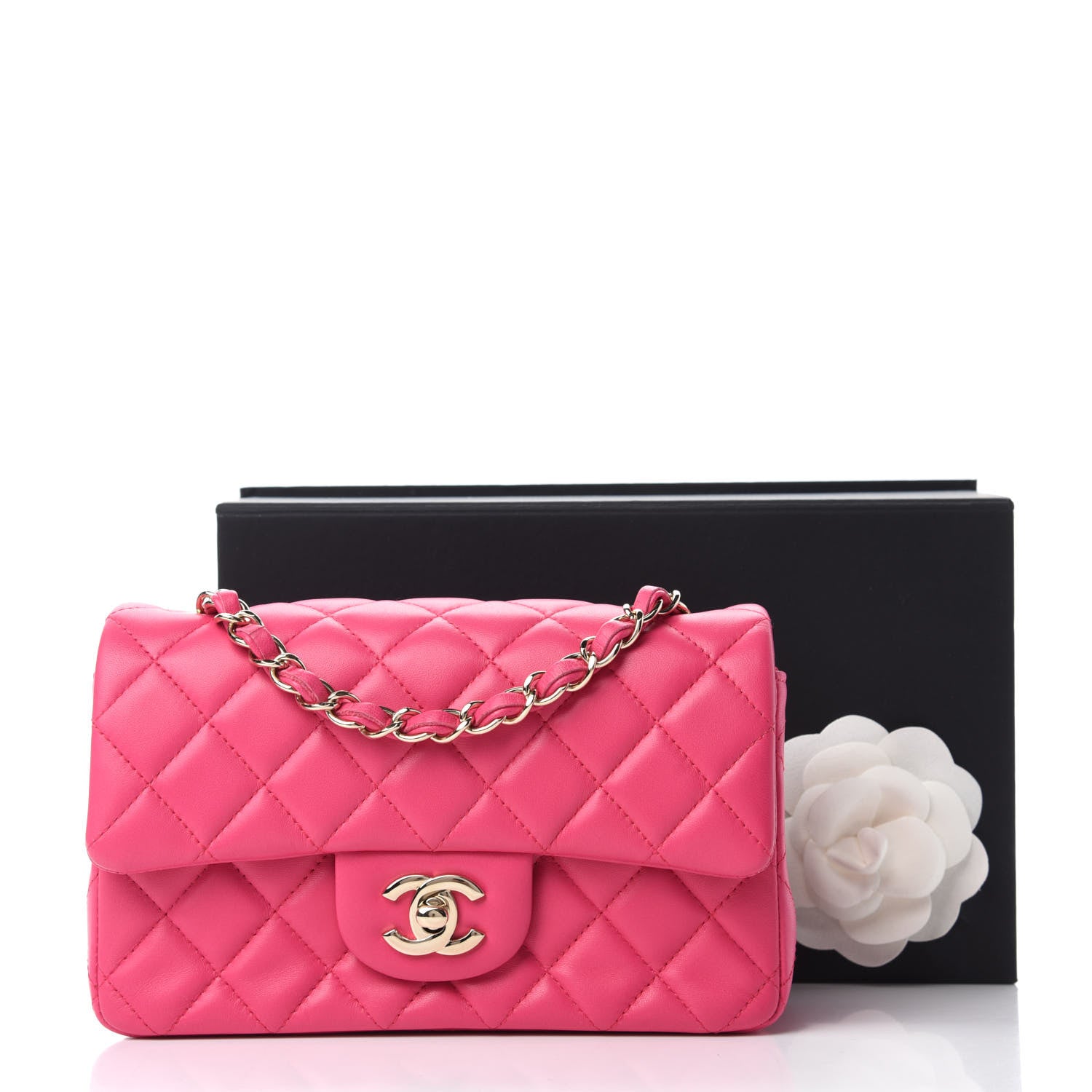Chanel Lambskin Quilted Mini Rectangular Flap Dark Pink 11 of 11