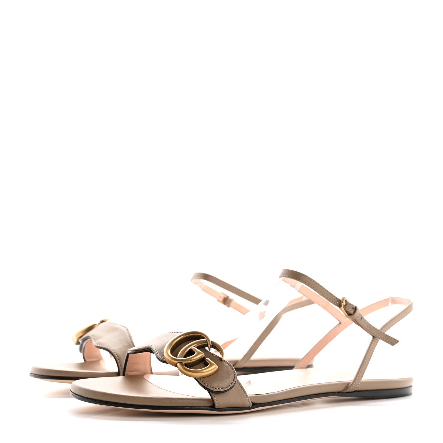 Gucci Lifford Calfskin GG Marmont Ankle Wrap Flat Sandals 38 Mud 4 of 9