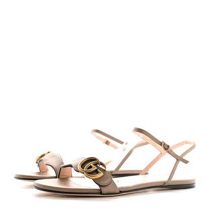 Gucci Lifford Calfskin GG Marmont Ankle Wrap Flat Sandals 38 Mud 4 of 9