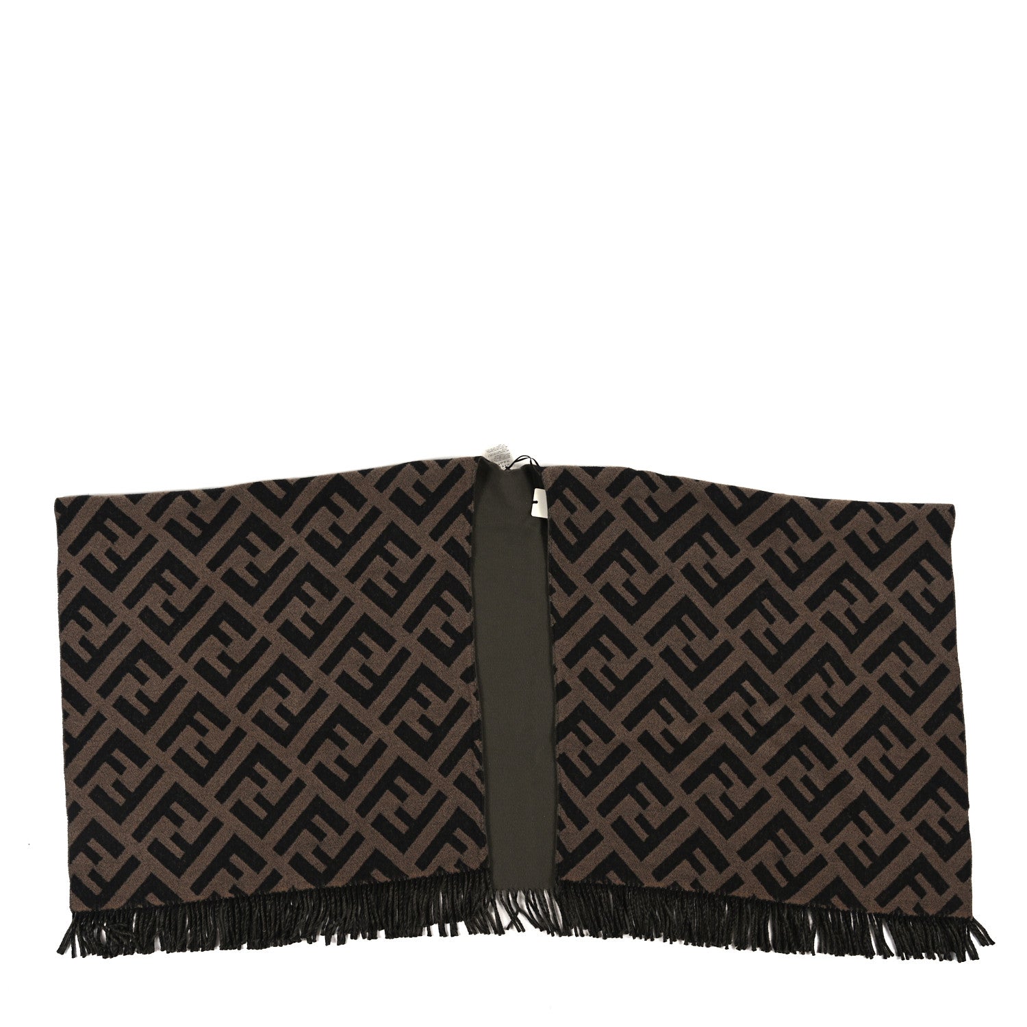 Fendi Wool Cashmere FF Print Poncho Tobacco Verde 1 of 3