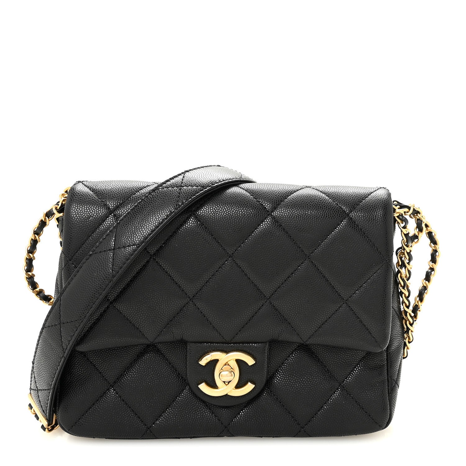 Chanel Shiny Caviar Quilted Mini Chain Messenger Flap Bag Black 1 of 11