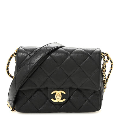 Chanel Shiny Caviar Quilted Mini Chain Messenger Flap Bag Black 1 of 11