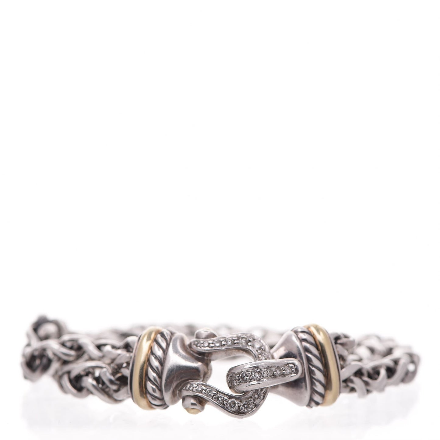 Sterling Silver 18K Gold Diamond Double Wheat Buckle Bracelet
