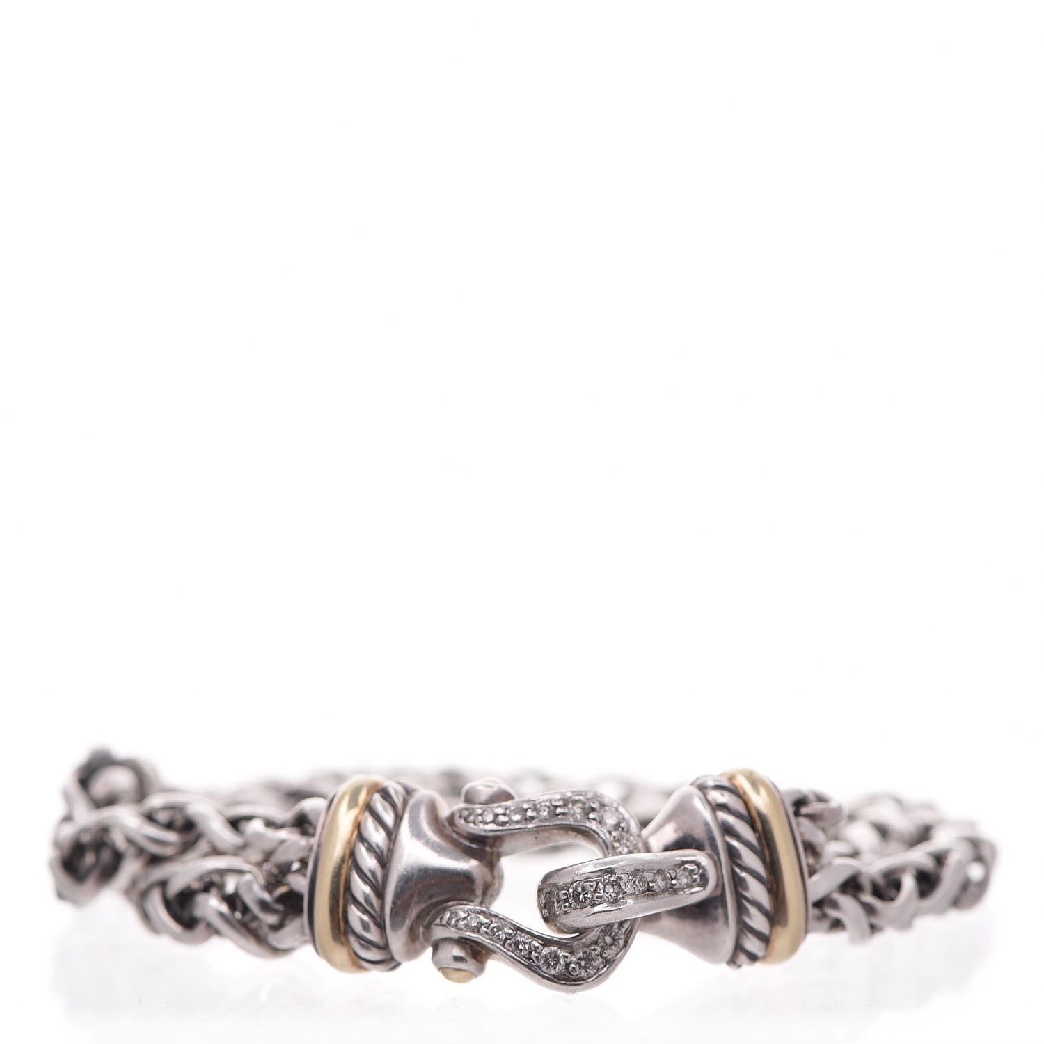 David Yurman Sterling Silver 18K Gold Diamond Double Wheat Buckle Bracelet 1 of 5