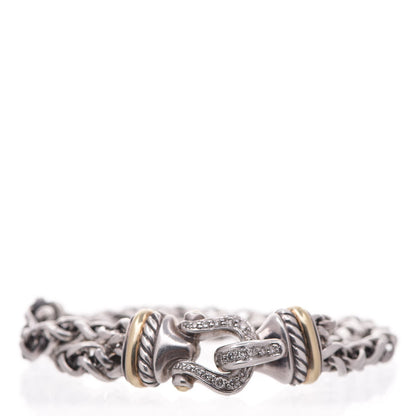David Yurman Sterling Silver 18K Gold Diamond Double Wheat Buckle Bracelet 1 of 5